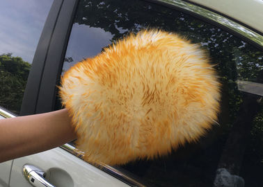 China Color doble reutilizable del amarillo del guante del mitón del coche que se lava echado a un lado con lanas puras del 100% proveedor