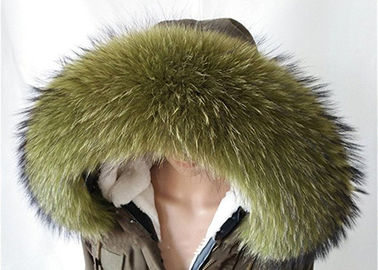 China Cuello real desmontable largo grande de la piel del cuello de la piel del mapache para el verde del invierno 80 cm proveedor