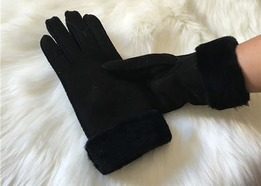 China Las señoras ennegrecen el guante de cuero de la zalea doble de la cara de los guantes del invierno de la corderina del shearling proveedor