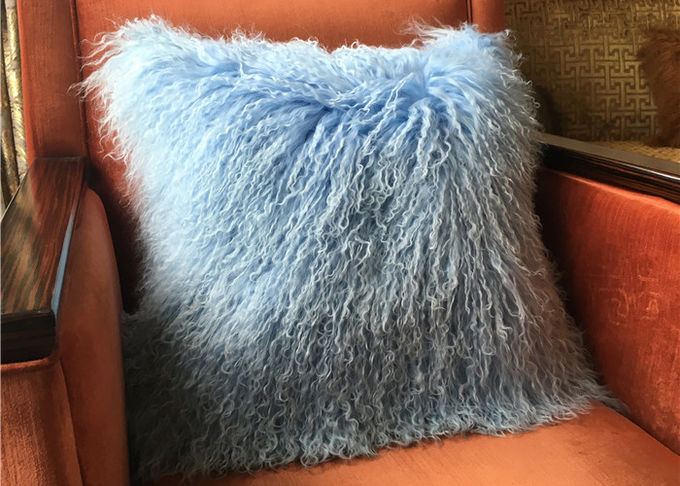 Almohada larga de lujo mongol del sofá de la piel de las ovejas del azul de cielo de la almohada de la piel en hotel