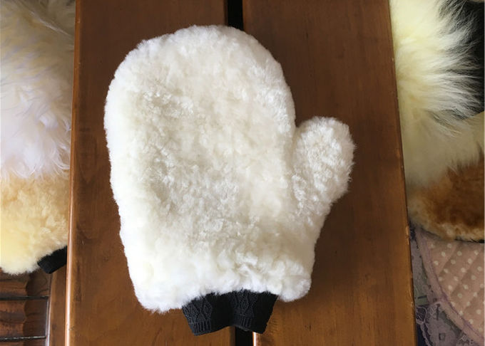 Color beige de la lana merina del mitón suave corto auténtico del lavado para reducir rasguños