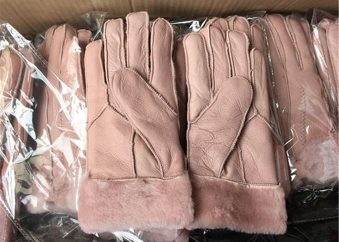 Rosa doble L tamaño de la cara del invierno de los guantes más calientes superficiales lisos de la zalea