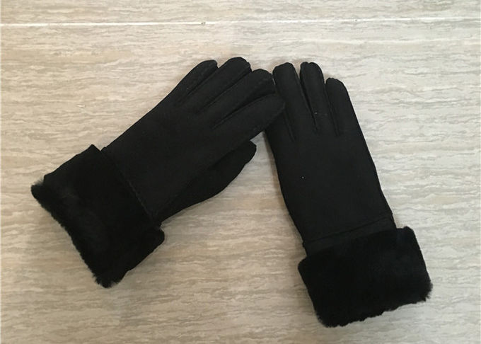Los guantes más calientes de la zalea del shearling de las mujeres, puño de costura de la guarnición de la lana de cordero de la mano del 100%