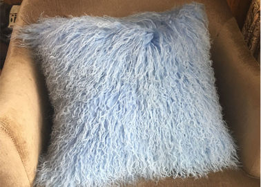 China Almohada larga de lujo mongol del sofá de la piel de las ovejas del azul de cielo de la almohada de la piel en hotel proveedor