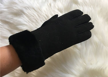 China La cara cosida a mano del doble de la zalea Mano-cosió los guantes negros de Leahter del shearling del guante proveedor