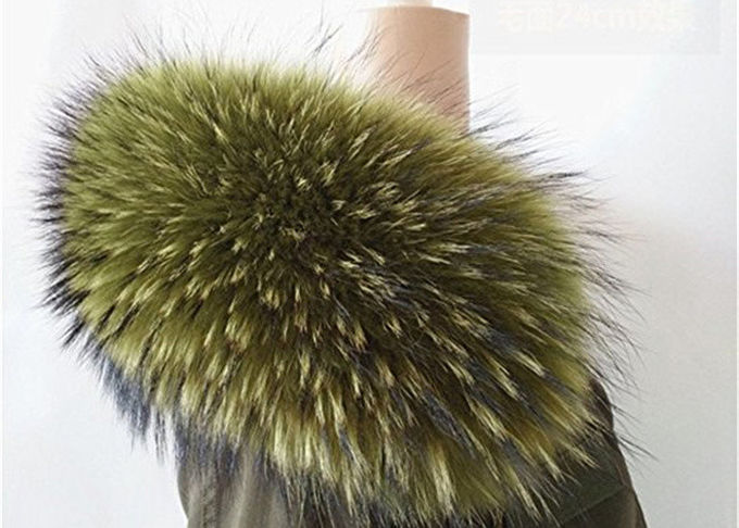 Cuello real desmontable largo grande de la piel del cuello de la piel del mapache para el verde del invierno 80 cm