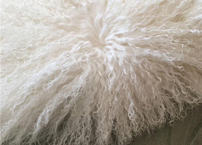 Amortiguador mongol de la lana de cordero del pelo de la zalea de las ovejas de la almohada rizada real larga de la piel